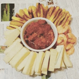 Fried Yam & Plantain, with Chicken Stew