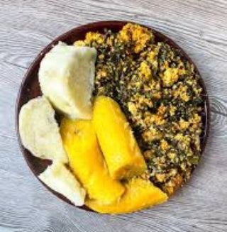 Boiled Plantain & Yam With Vegetable (Or egg Sauce)