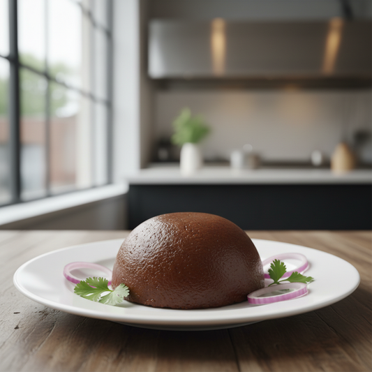 moulid of Amala swallow served on a white plate