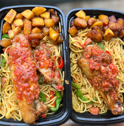 Noodles with chopped fried Plantain