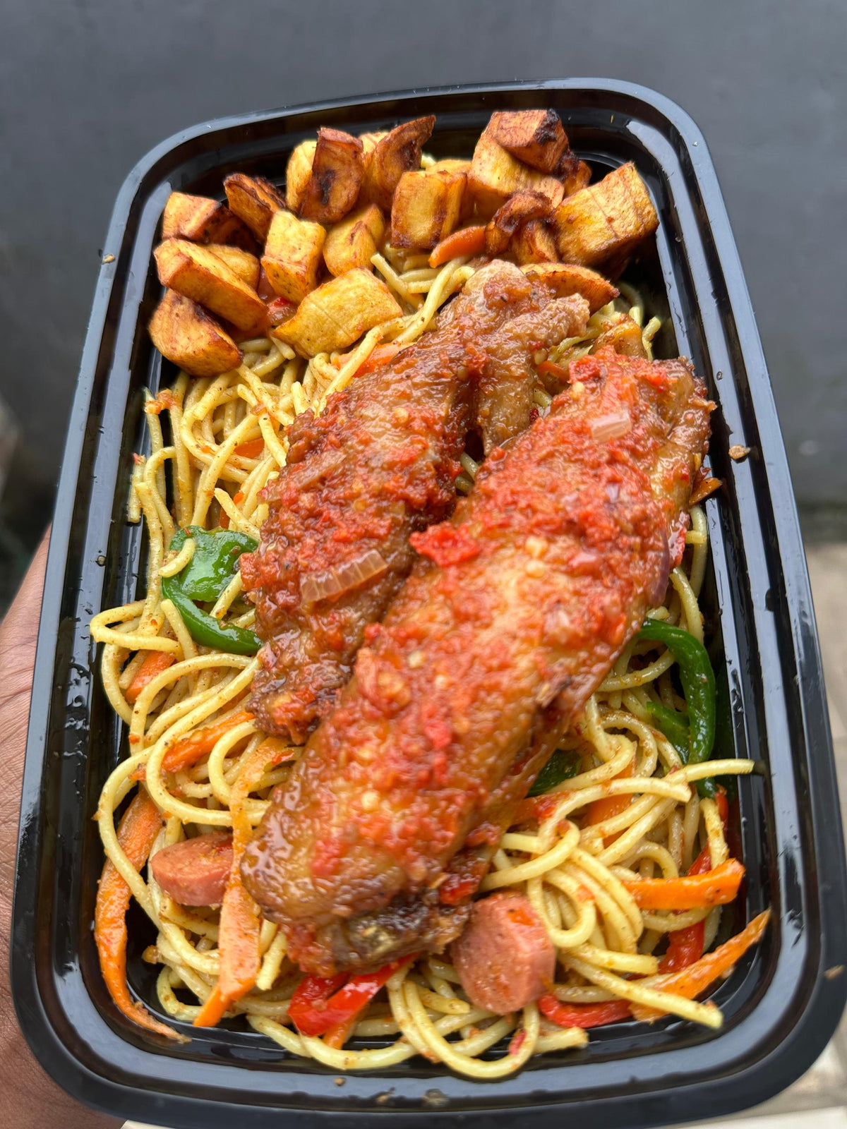 Noodles with chopped fried Plantain