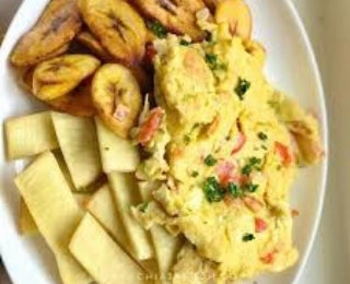 Fried Plantain, Yam, and Eggs